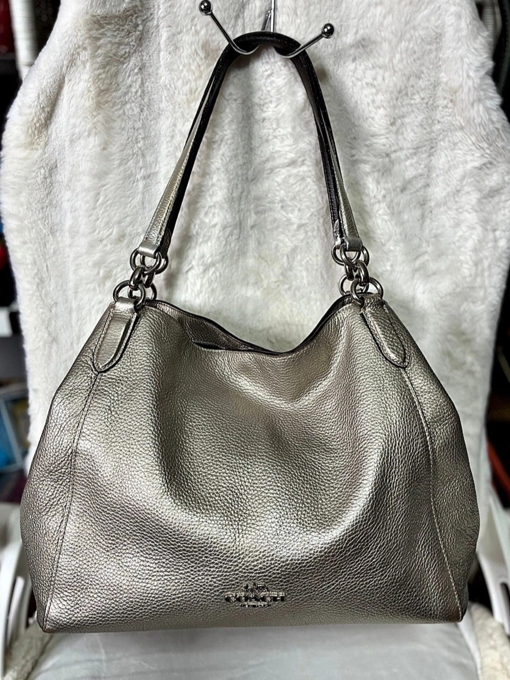 Coach Brooke Hobo Metallic Gray Leather Bag